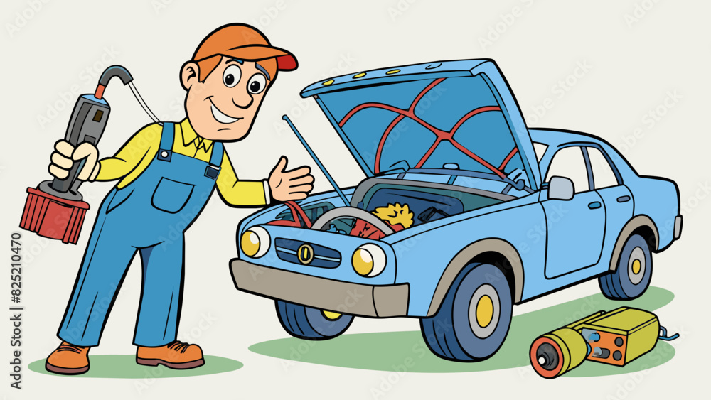Poster The mechanic used a direct approach to fixing the cars engine bypassing the complicated wiring and getting straight to the root of the problem. With. Cartoon Vector.
