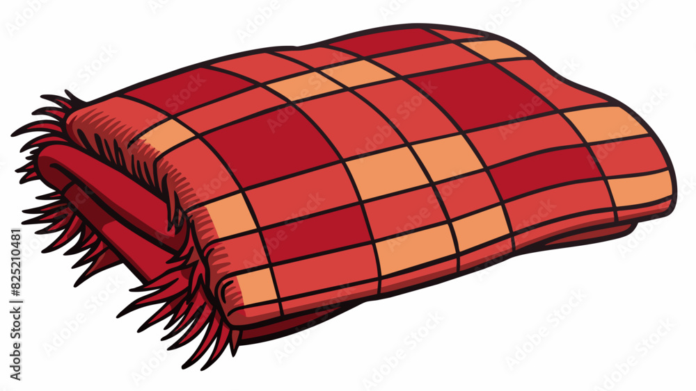 Poster The mention was a cozy plaid blanket with fringed edges and a soft fuzzy texture perfect for snuggling up on a chilly evening.. Cartoon Vector.