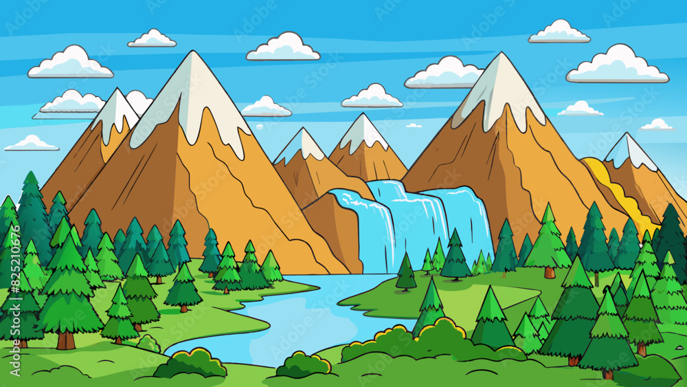 Poster the mountain range was massive and majestic its peaks reaching up to the clouds. the rugged terrain 