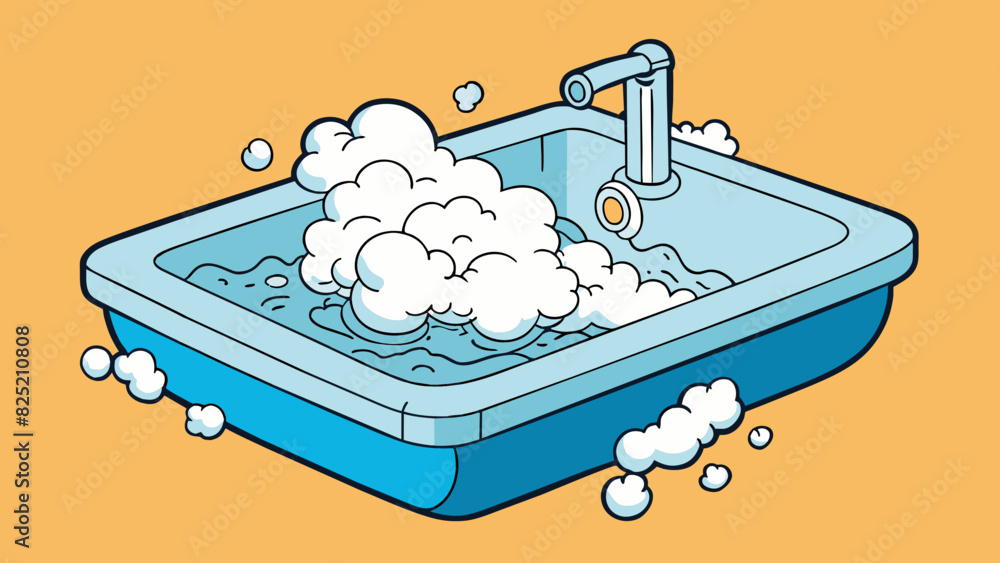Poster The overflowing sink was a consequence of a clogged drain its bubbly foam and slow draining water indicating the blockage inside.. Cartoon Vector.