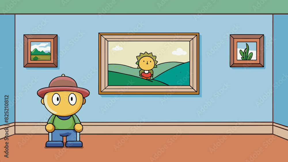 Poster The painting on the wall was okay with its simple colors and basic composition but it lacked the depth and emotion that could truly make it a. Cartoon Vector.