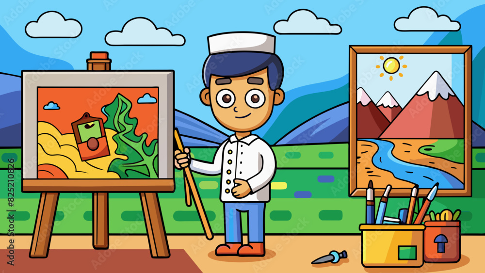 Poster The painting od To create a painting using this od first cover the canvas with a layer of primer. Then using a brush or other painting tool add layers. Cartoon Vector.