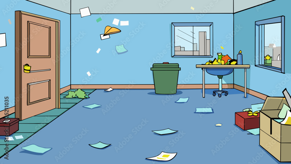 Poster the room was impeccably clean and organized except for the pile of cled papers in the wastebasket th