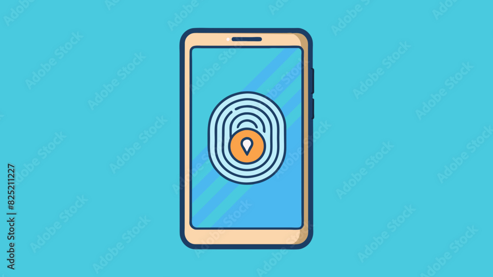 Poster The smartphone had a fingerprint scanner located on the back of the device which provided an added layer of security for the users personal. Cartoon Vector.