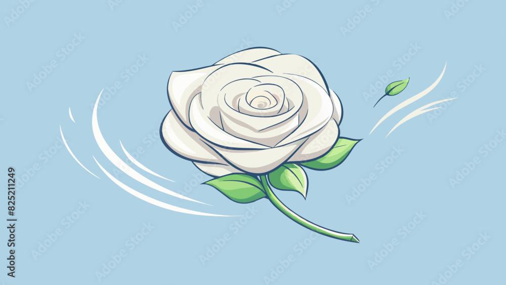 Poster the smooth silky petals of a white rose gently swaying in a light breeze and emitting a delicate flo