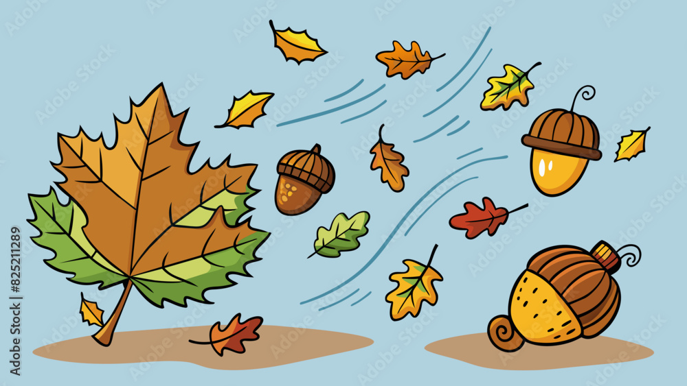 Aufkleber the sound of rustling leaves can be heard as the wind picks up and swirls them around. acorns and pi
