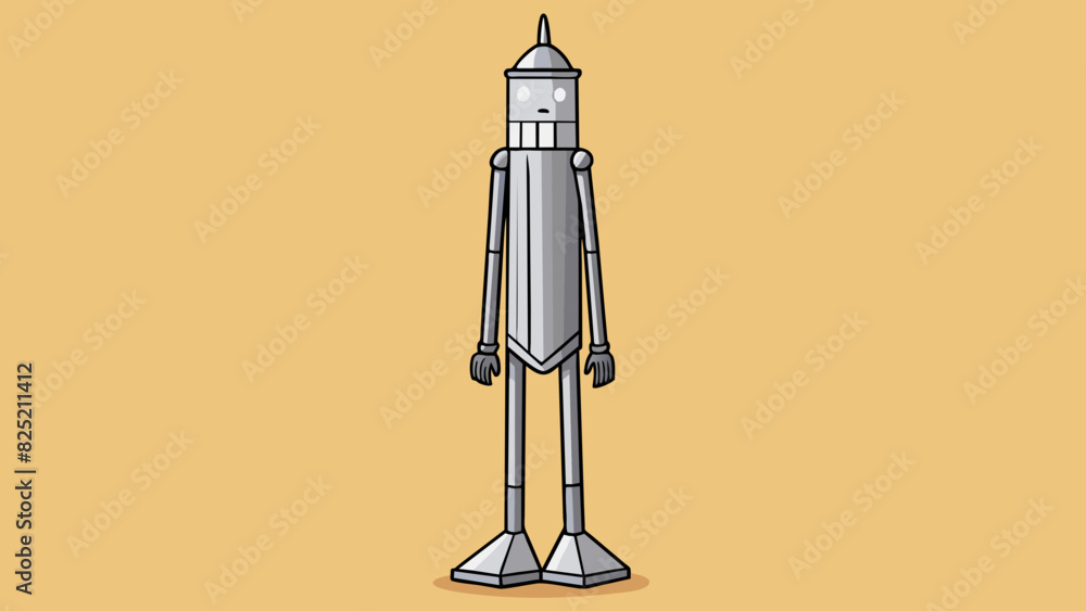 Poster the tall thin structure stood firmly on four legs and was made of sleek silver metal.. cartoon vecto