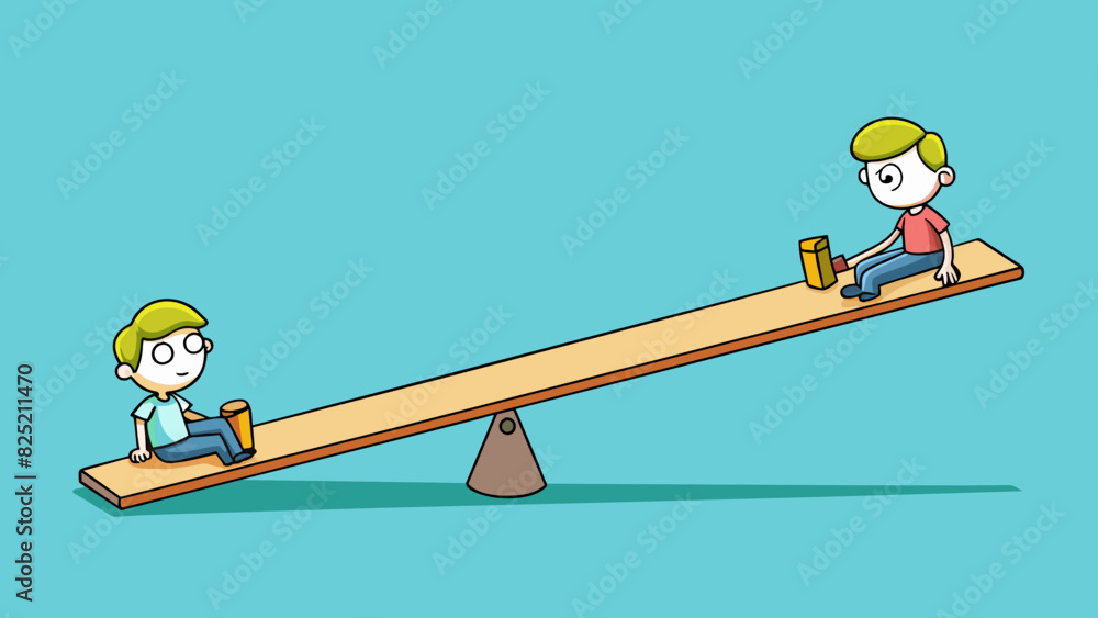 Aufkleber the third illustration depicts a person standing on one end of a seesaw while someone else sits on t