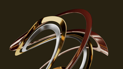 3D render of swirly spiral metallic shapes