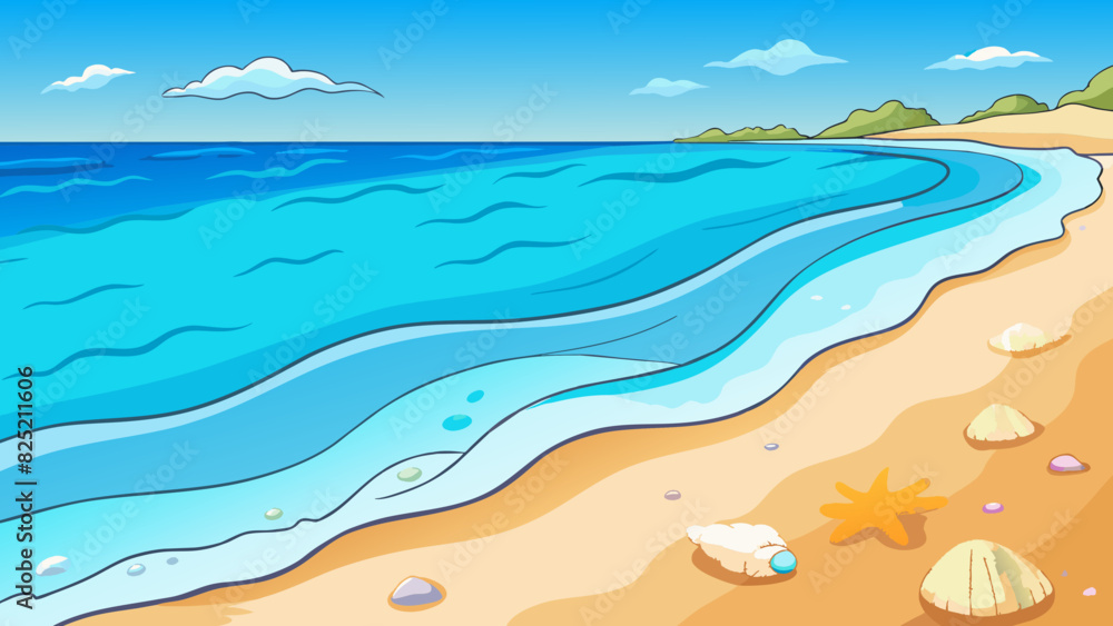 Aufkleber the view from a pristine beach offers a serene sight of endless cerulean waters merging with the lig