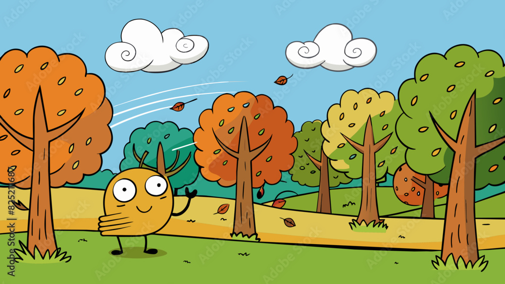 Poster The wind picked up again blowing through the trees and rustling their leaves.. Cartoon Vector.