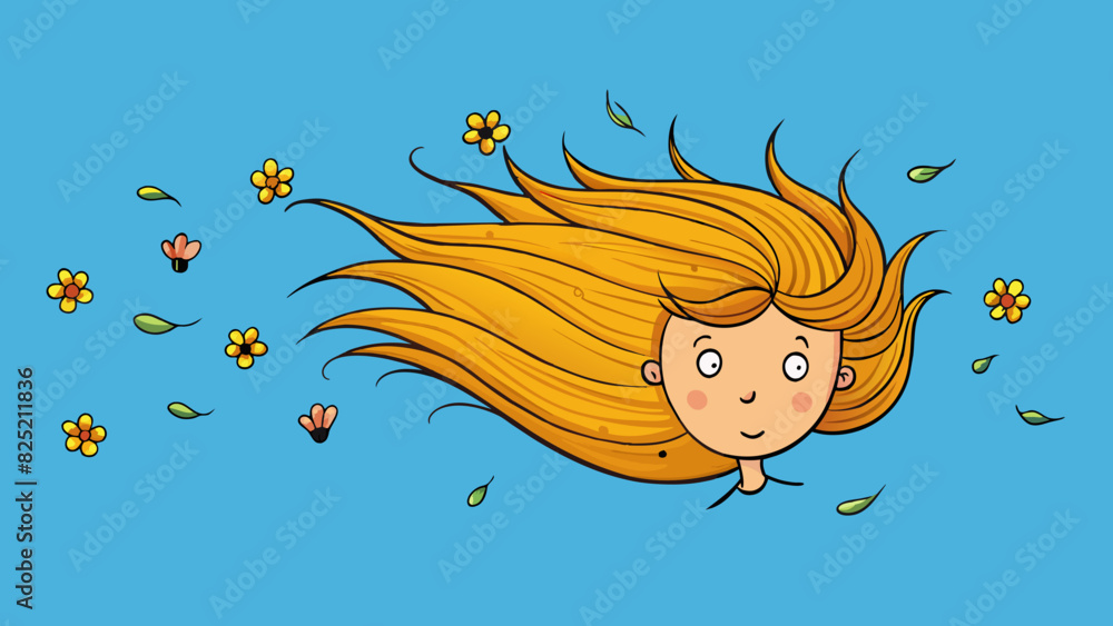 Poster Tousled and tousled each strand having a unique and unpredictable direction like a field of wildflowers blowing in the wind.. Cartoon Vector.