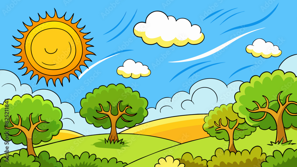 Poster tomorrows weather will be warm and inviting with the sun shining brightly in a clear blue sky and a 