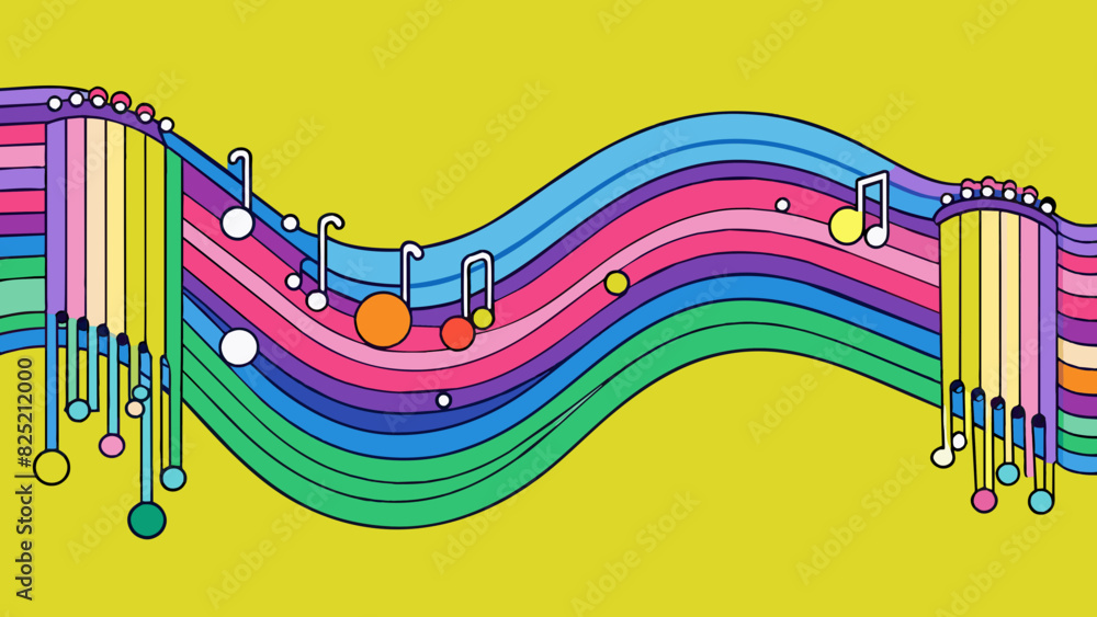 Poster Vibrant chords dancing together like a cascading waterfall of colors and textures.. Cartoon Vector.