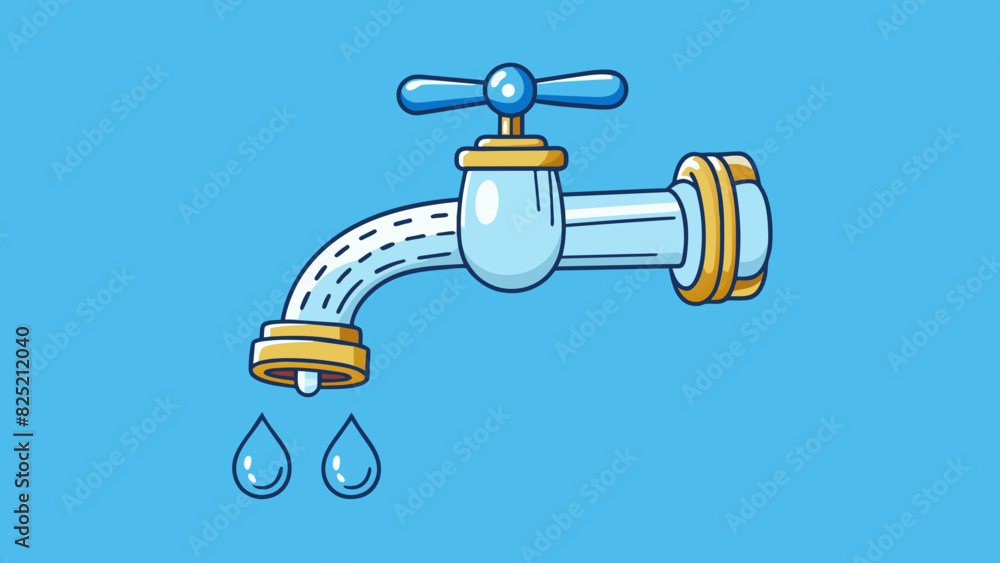 Poster Water dripping slowly from a leaky faucet each droplet falling at a steady rate of one every second. The sound is gentle yet persistent filling the. Cartoon Vector.
