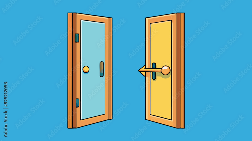 Poster Whether a door is open or closed can be easily determined by its handle. If the handle is pushed down the door is likely open. If the handle is. Cartoon Vector.