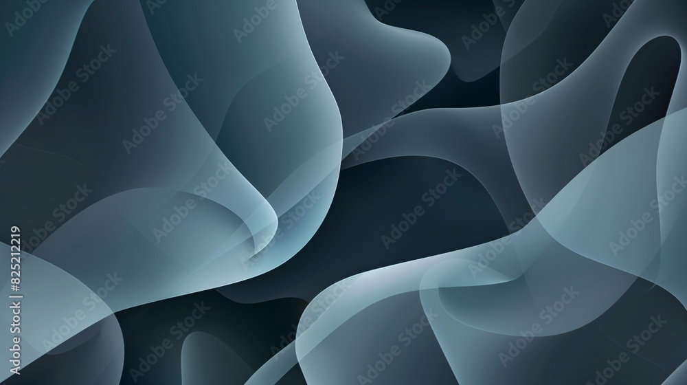 Poster abstract background with layered translucent shapes in dark and cool tones