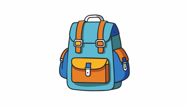 A backpack must have at least 3 pockets one of which must have a closure either zipper or flap for secure storage of valuable items.. Cartoon Vector.