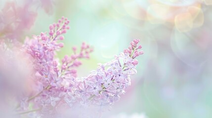 Obraz premium Close-up photo of vibrant purple lilac flowers with a soft, bokeh-filled pink and purple background, creating a dreamy and romantic atmosphere.