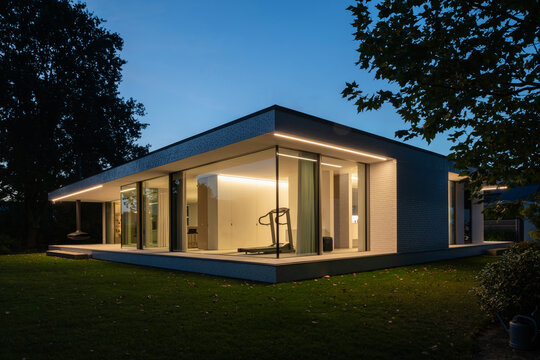 minimalist villa at night