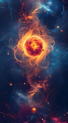 Cosmic Explosion of Fiery Energy in Vibrant Galactic Nebula