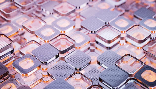 Abstract high-tech background with metal square blocks