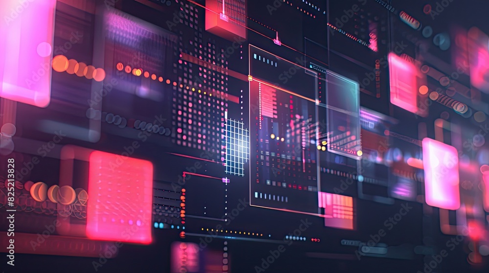 Poster high-tech holographic background featuring glowing elements and interactive displays