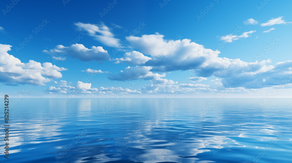 Wall mural blue sky over calm sea. blue sea and sunny sky on horizon over calm water