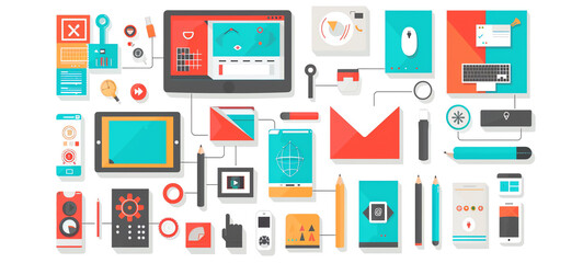 digital platform interface, flat design, top view, userfriendly navigation, cartoon drawing, analogous color scheme.