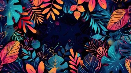 Vibrant Abstract Tropical Foliage Background with Blank Central Space for Copy