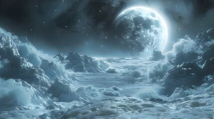 Tranquil Celestial Seascape Under Ethereal Moonlight