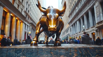 Triumphant Bull Statue Presiding Over the Financial Epicenter of New York City