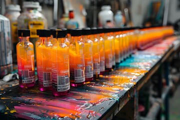 Vibrant Amber Bottles in Orderly Retail Display