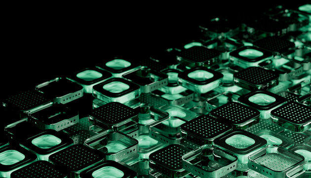 Abstract high-tech background with green square blocks