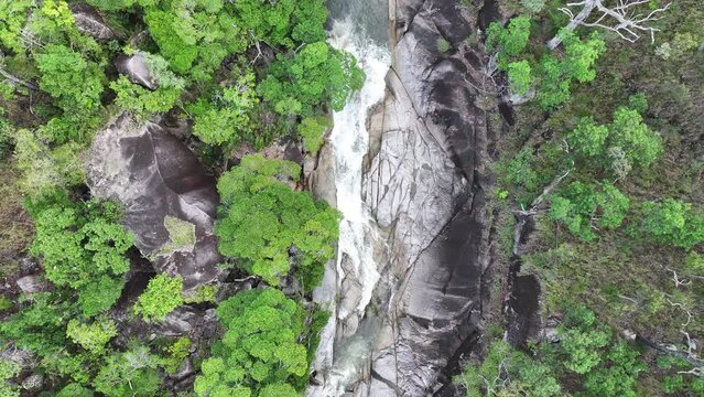 Cinematic aerial footage of Davis Creek Falls Queensland Australia