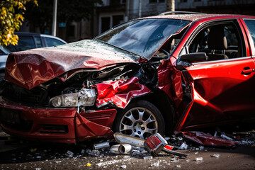 Wrecked car after traffic collision