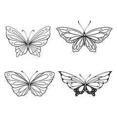 Butterfly line art. Simple minimal butterfly line tattoo icon logotype. Butterfly Black And White Illustration White Background. Butterfly Coloring Book