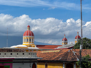 View of the colonial roof of the Granada Basilica church in Nicaragua
