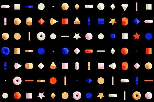 3D Solid Shapes In Perfectly Arranged Pattern