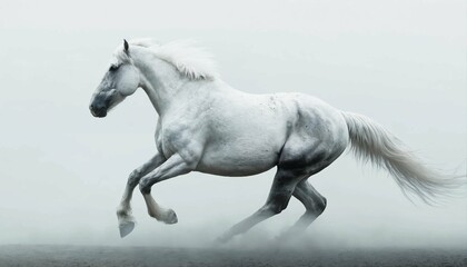 running white horse on simple background