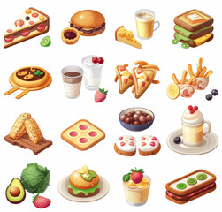 food and dessert icons set isolated on white,generative ai