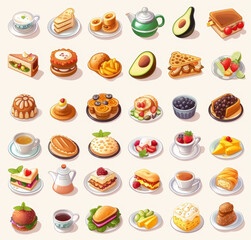 Assorted Tea-Time Treats Icon Set