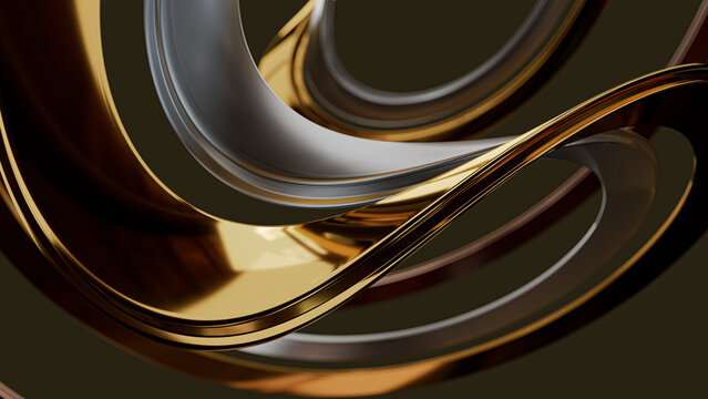 3D render of swirly spiral metallic shapes