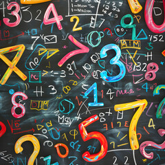 Colorful Arithmetic Symbols and Equations on Chalkboard for Educational Learning