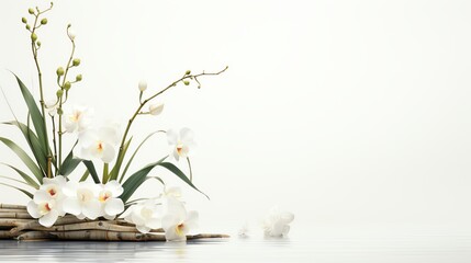 Minimalist Zen Watercolor Border A minimalist design using sparse bamboo and simple white orchids