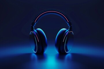 Modern wireless headphones with neon blue and purple backlight. Sleek and stylish design, perfect for music lovers and tech enthusiasts.
