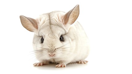 Obraz premium A fluffy pastel-colored chinchilla sitting calmly, with soft fur and bright eyes, on a white background