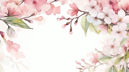 Fototapeta premium Spring Blossom Wedding Watercolor Border Incorporating the fresh blooms of spring