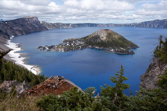 View Of Crater Lake on a cloudy day