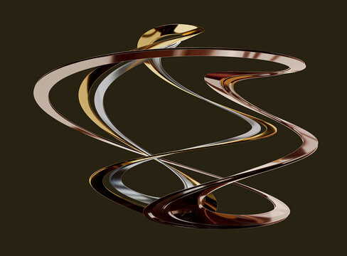 3D render of swirly spiral metallic shapes